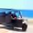Blue QUAD UTV buggy with tourists riding on sandy beach with turquoise ocean water in Baja California Sur